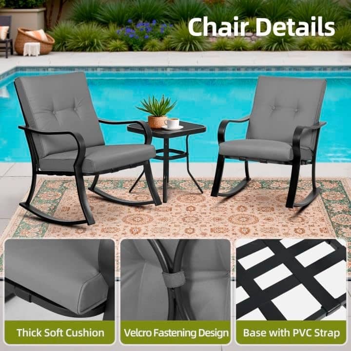 Solaura 3-piece Outdoor Patio Rocking Chairs Conversation Bistro Set