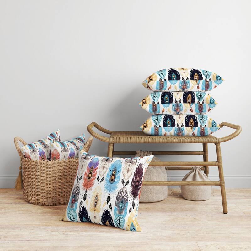 Feathered Treasure Faux Suede Reversible Throw Pillow Blue and Yellow