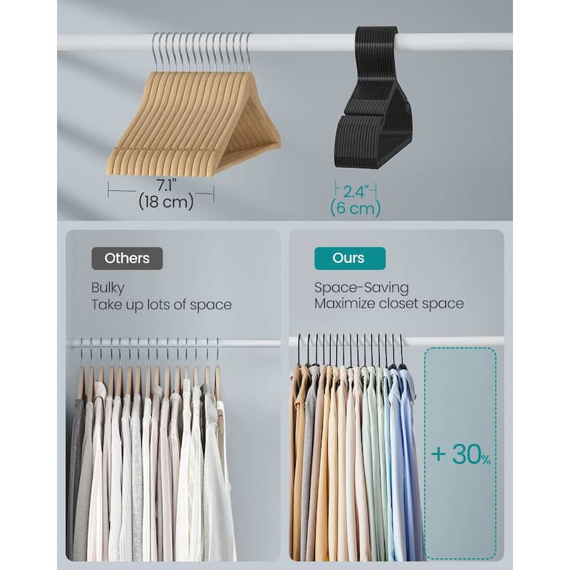 50 Slim Plastic Hangers with Shoulder Notches and Non-Slip Ridges for Closet Organization and Storage - 16.4"L x 0.16”W x 8.3"H
