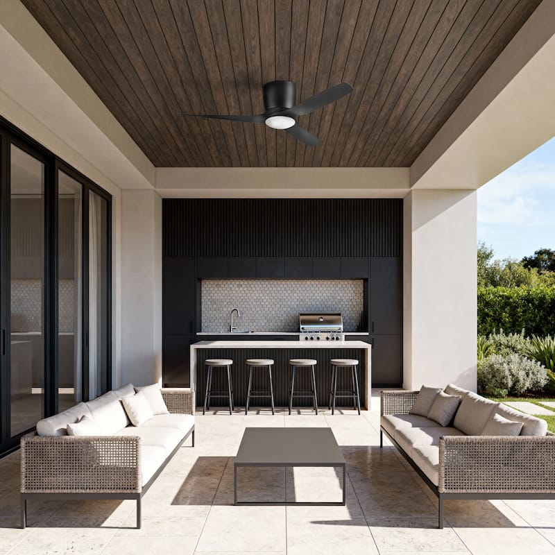 52" Honeywell Lynton Matte Black Damp-Rated Hugger Ceiling Fan with LED Light and Remote - Matte Black