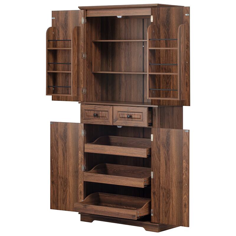 Roomfitters 71" Tall Kitchen Pantry Cabinet with 3 Pull-Out Organizers & 6 Door Shelves