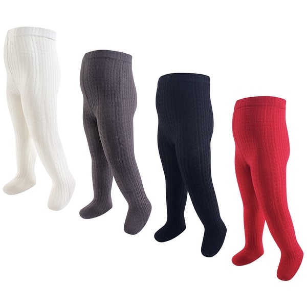 slide 1 of 1, Hudson Baby Toddler Girl Cotton Rich Tights, Red Navy Cableknit, 2T-4T - Red Navy Cableknit 2-4T - Red Navy Cableknit
