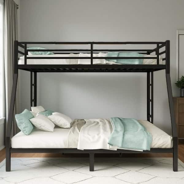 slide 2 of 11, Queen Over King Metal Bunk Bed with Dual Ladders, Underbed Storage, and Noise-Free Design, Heavy-Duty Frame Black