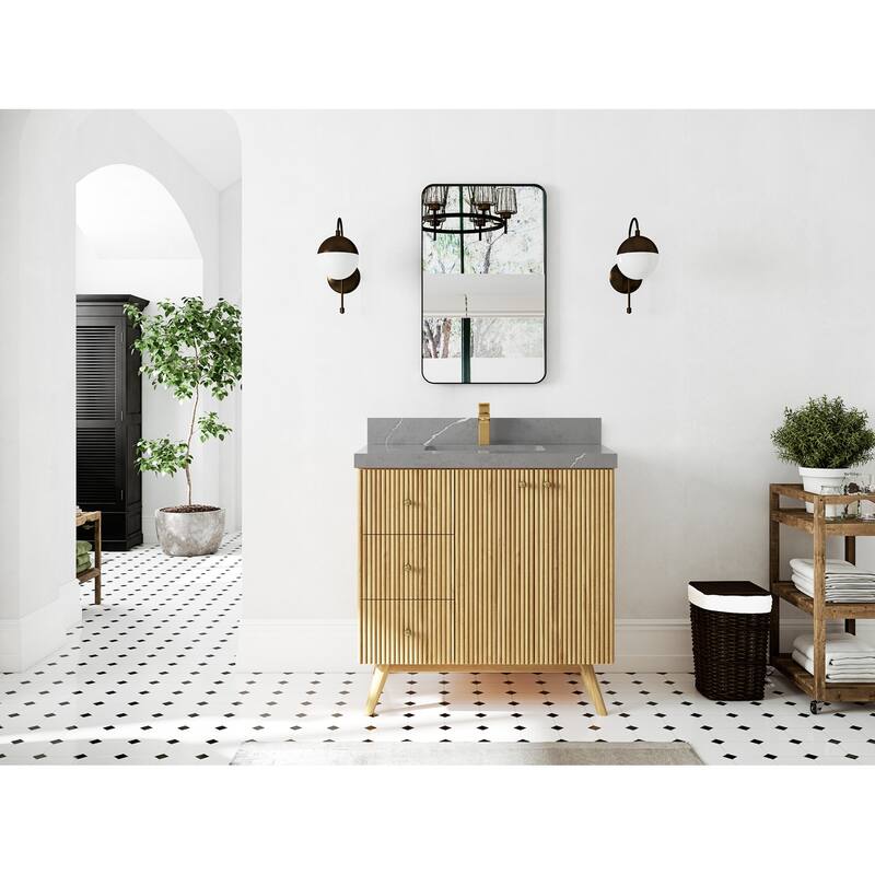 Willow Collections 36 in. W x 22 in. D Pasadena Solid Teak Center Sink Bathroom Vanity with Countertop
