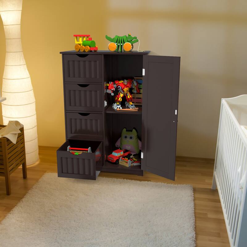 Costway Wooden 4 Drawer Bathroom Floor Cabinet Storage Cupboard 2