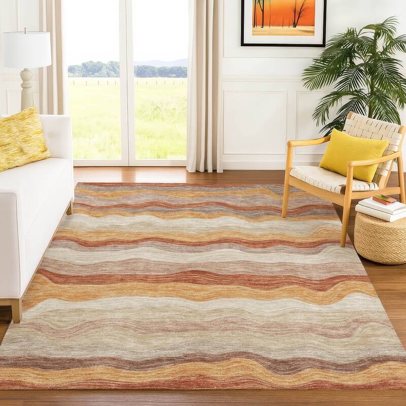 Machine Washable Indoor/ Outdoor Ombre Stripes Chantille Rug