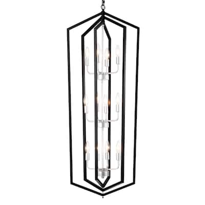 12-Light Farmhouse Kitchen Chandeliers, Matte Cage Light Fixture Adjustable Height Chandeliers for Dining Room Hallway