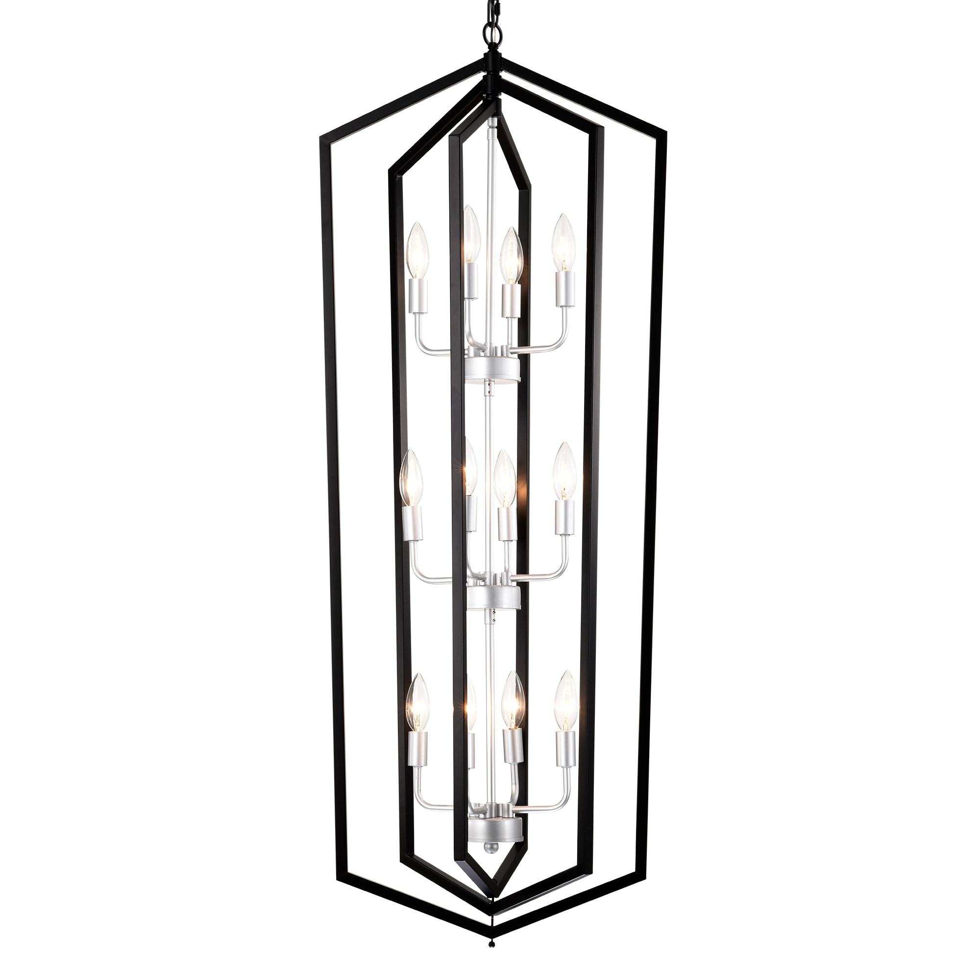 12-Light Kitchen Chandeliers, Matte Black and Sliver Vintage Rustic Cage Light Fixture Adjustable Height(E12 Bulbs Not Included)