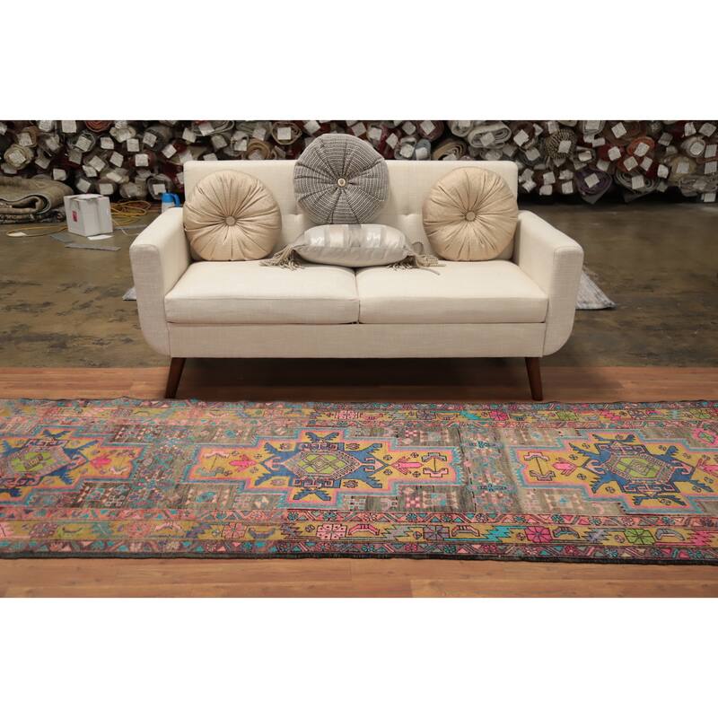 Hand Knotted Oriental 100% Wool Carpet Traditional Tribal Greys & Charcoal Ardebil Runner Rug - 9' 10'' X 3' 4''