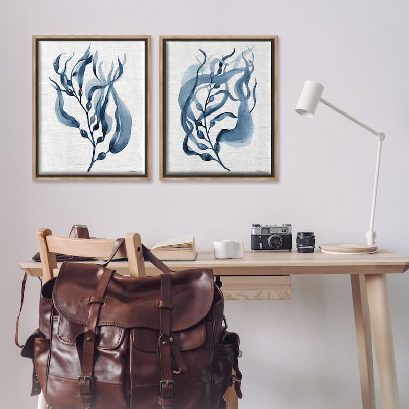 Stupell Fluid Blue Herbs Framed Floater Canvas Wall Art Design By Carol Robinson (Set of 2)