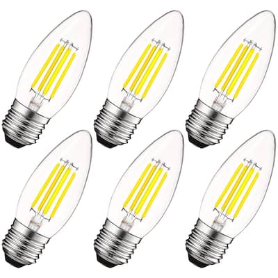 Luxrite 5W Vintage E26 Candelabra LED Bulbs Dimmable, 550 Lumens, 60W Equivalent, Torpedo Tip Clear Glass (6 Pack)