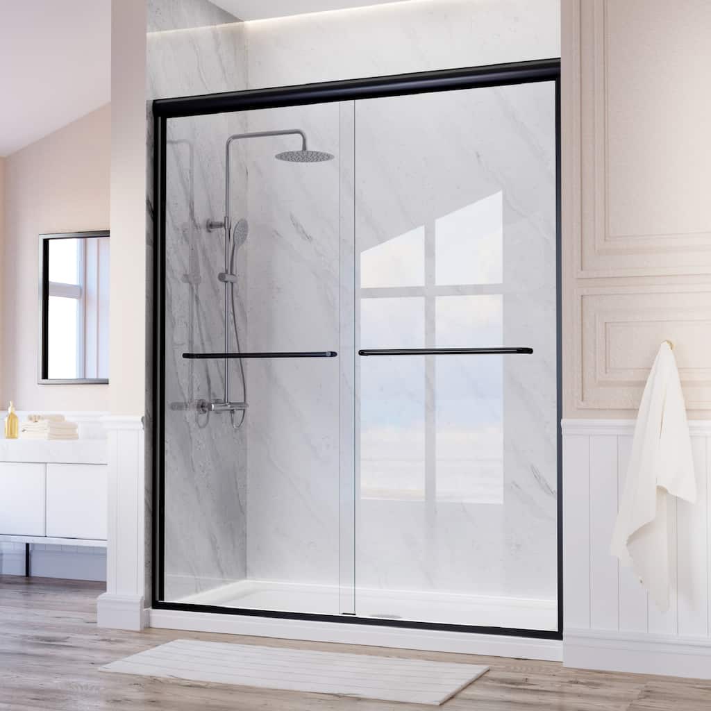 i-Homare 59'' W X 72'' H Semi-Frameless Double Sliding Shower Door with 2 Towel Bars