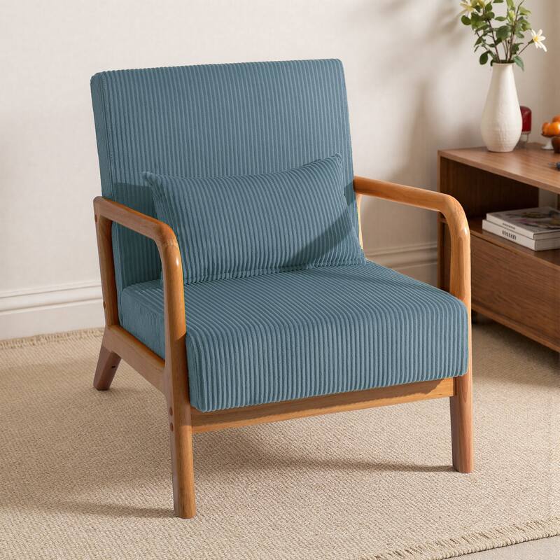 25" W Mid Century Upholstered Wood Accent Chair with Pillow
