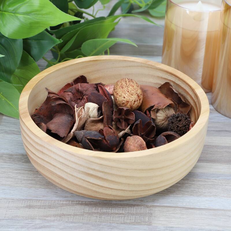 4 Piece 7 Inch Light Acacia Wood Serving Bowl Set For Salads, Snacks, and More