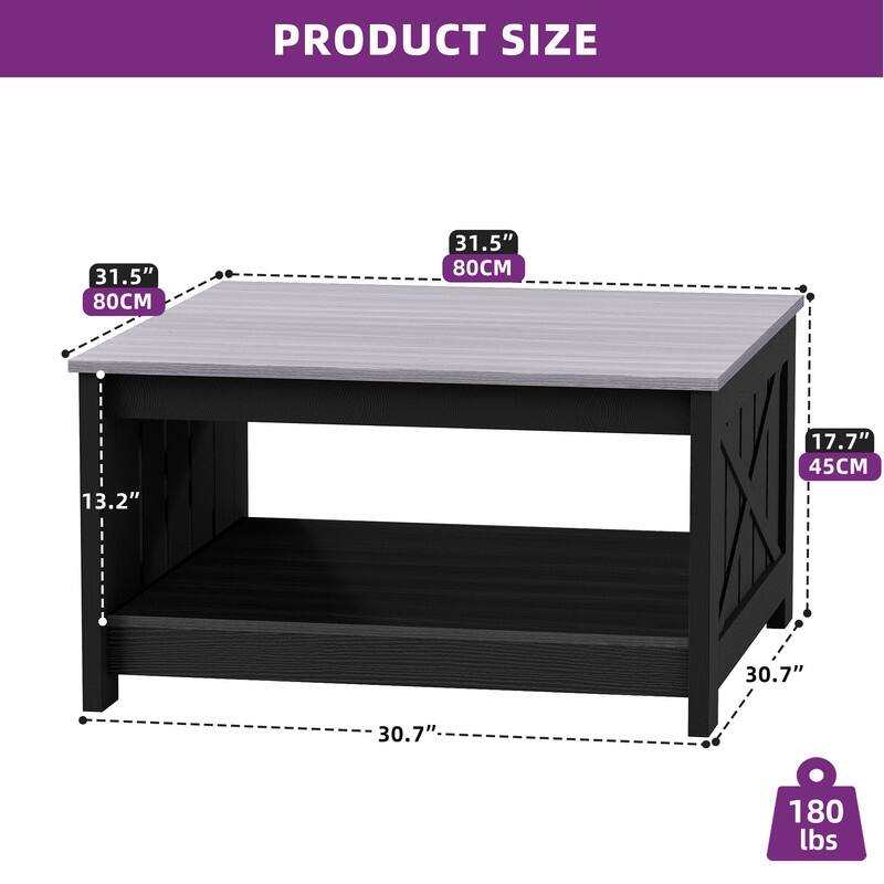 Moasis Farmhouse Coffee Table with Storage for Living Room Square Center Table