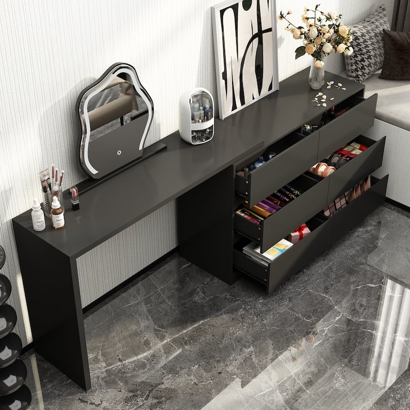 Makeup Desk Rotating Dresser and Desk 6 Drawer Dresser Vanity Makeup