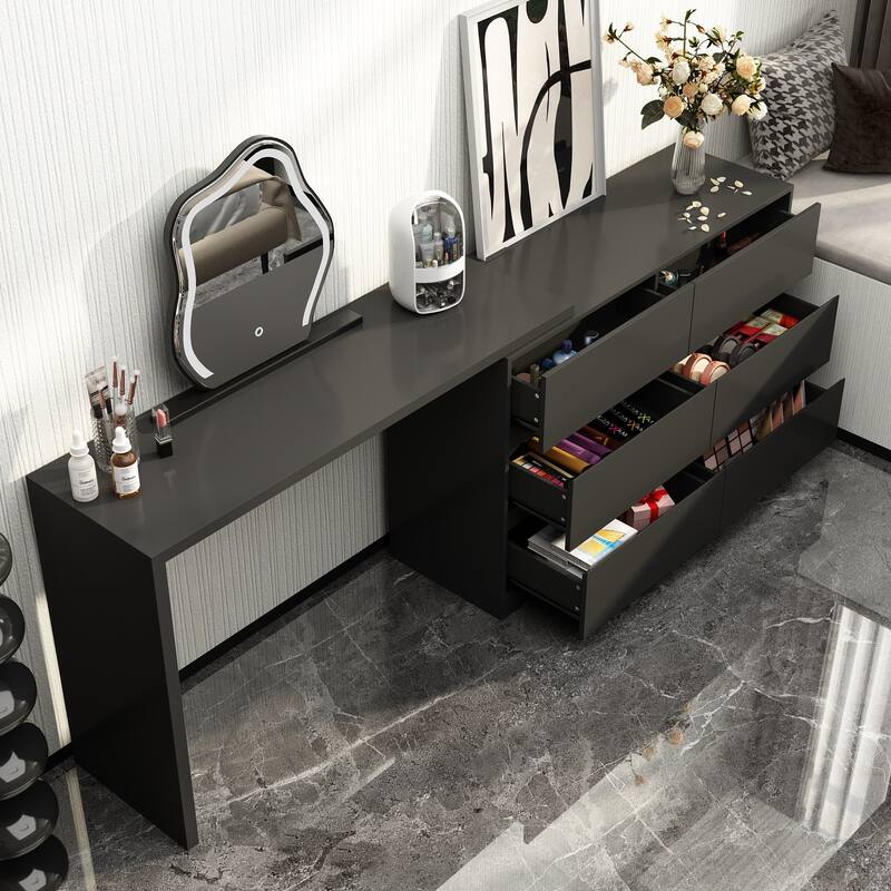 Timechee Home Rotating Dresser and Desk 6 Drawer Dresser Vanity Makeup