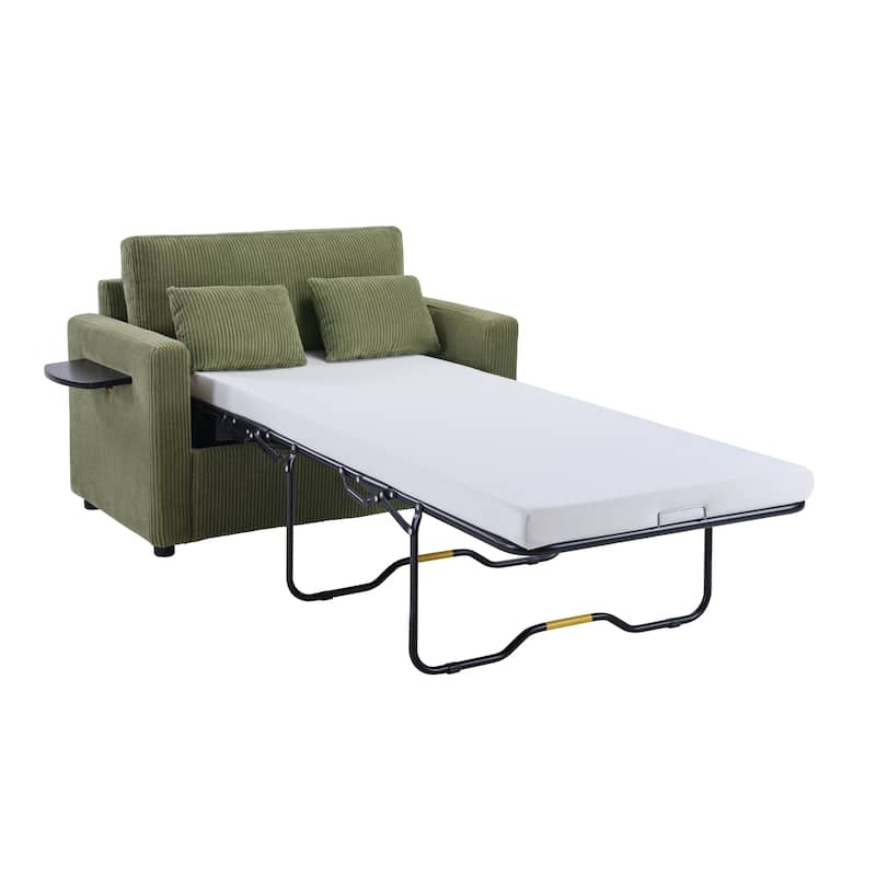 Roomfitters Twin Sofa Bed with Foldable Mattress, Side Table, Storage Pocket and USB Ports for Living Room