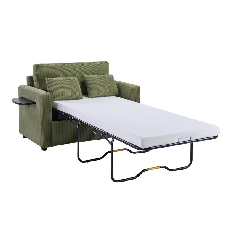 Twin Size Sofa Bed Sleeper Sofa with a Foldable Mattress, a Foldable Side Table, a Side Storage Pocket and Two USB Ports