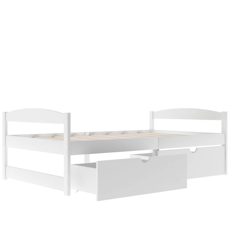 Simple Pine Wood Twin Size Platform Bed with 2 Drawers, Exquisite Design