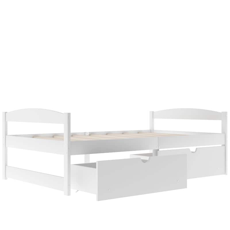 White Twin Size Platform Bed with Two Storage Drawers