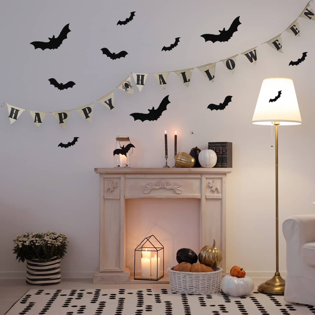 18.75" Beige Battery Operated LED Burlap Happy Halloween Banner
