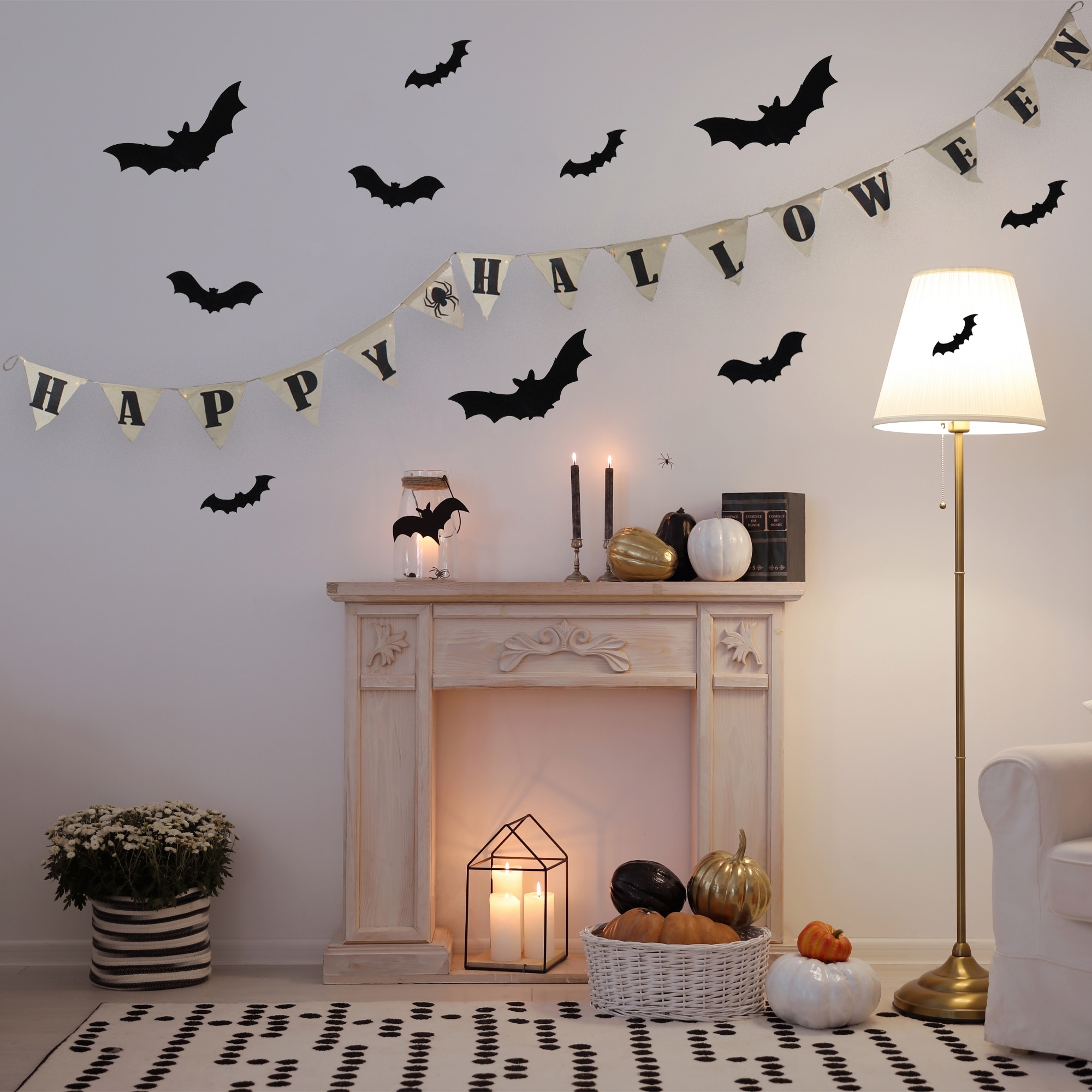 18.75" Beige Battery Operated LED Burlap Happy Halloween Banner