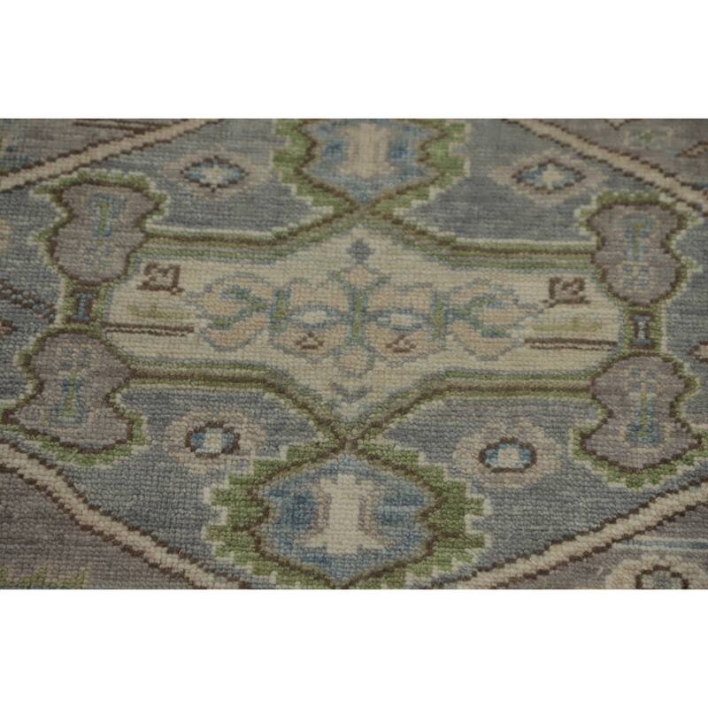 Handmade Wool Oushak Turkish Area Rug, Floral Geometric Carpet - 10' 0'' X 7' 10''