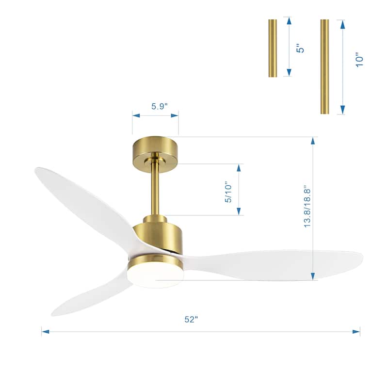 52 Inch LED Ceiling Fan with Lights Remote(3-Blade)