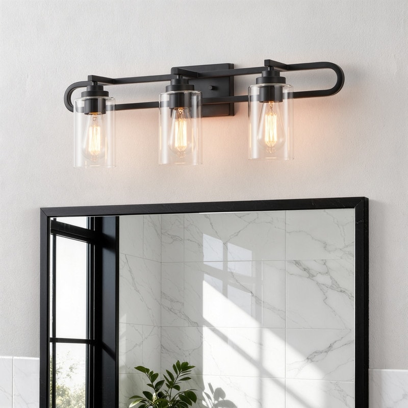 KAWOTI 3 Light Black Vanity Light with Clear Glass Shades