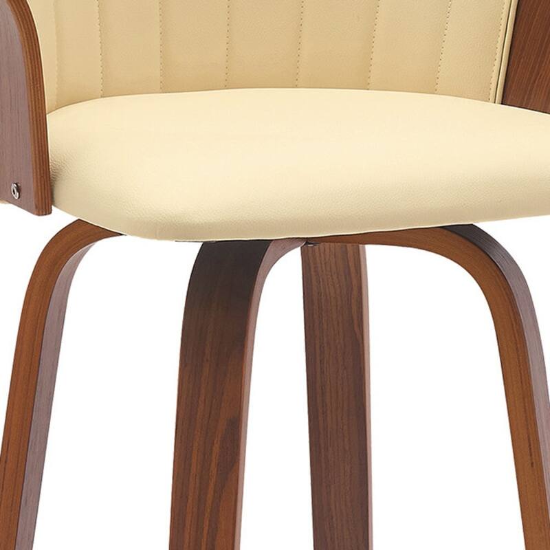 Faux Leather Swivel Counter Height Stool with Solid Wood Frame, Arms and Footrest