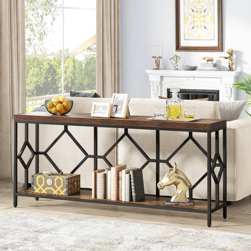 70.9 Inche Extral Long Console Sofa Accent Table for Entryway Living Room - Brown+Black