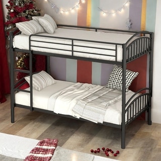 Twin Over Twin Metal Bunk Bed with Ladder, Divided into 2 Beds