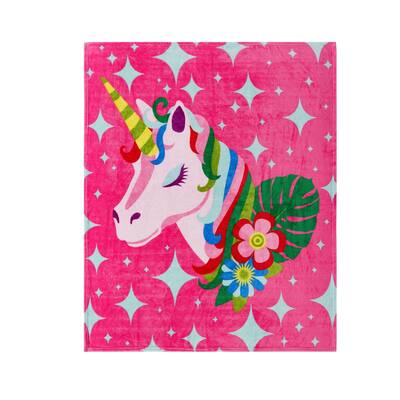 Asher Home Magical Floral Unicorn Plush Throw Blanket