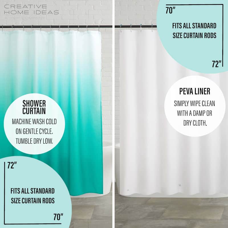 14-Piece Bath/Shower Set - Ombre Shower Curtain, Hooks & PEVA Liner