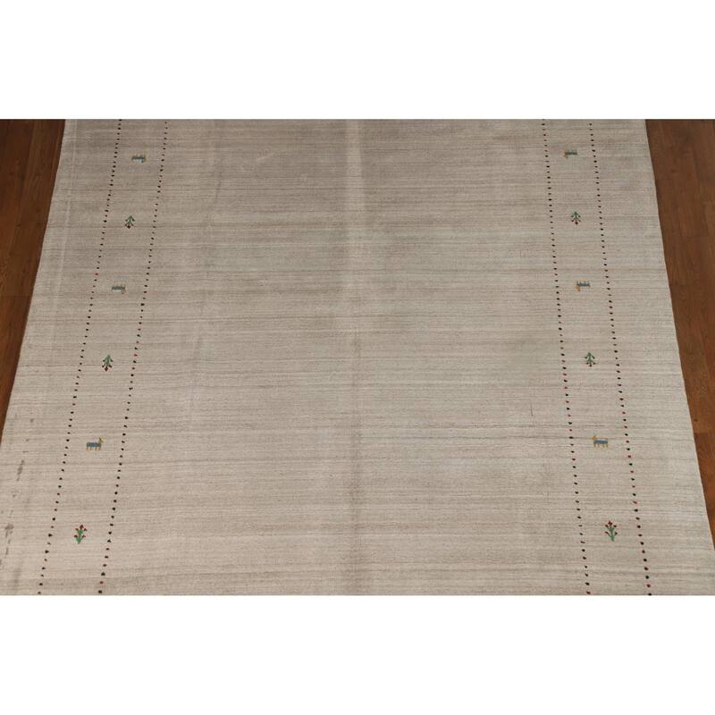 Hand Knotted Oriental 100% Wool Carpet Tribal Tribal Beige & Ivories Gabbeh Area Rug - 9' 5'' X 6' 7''