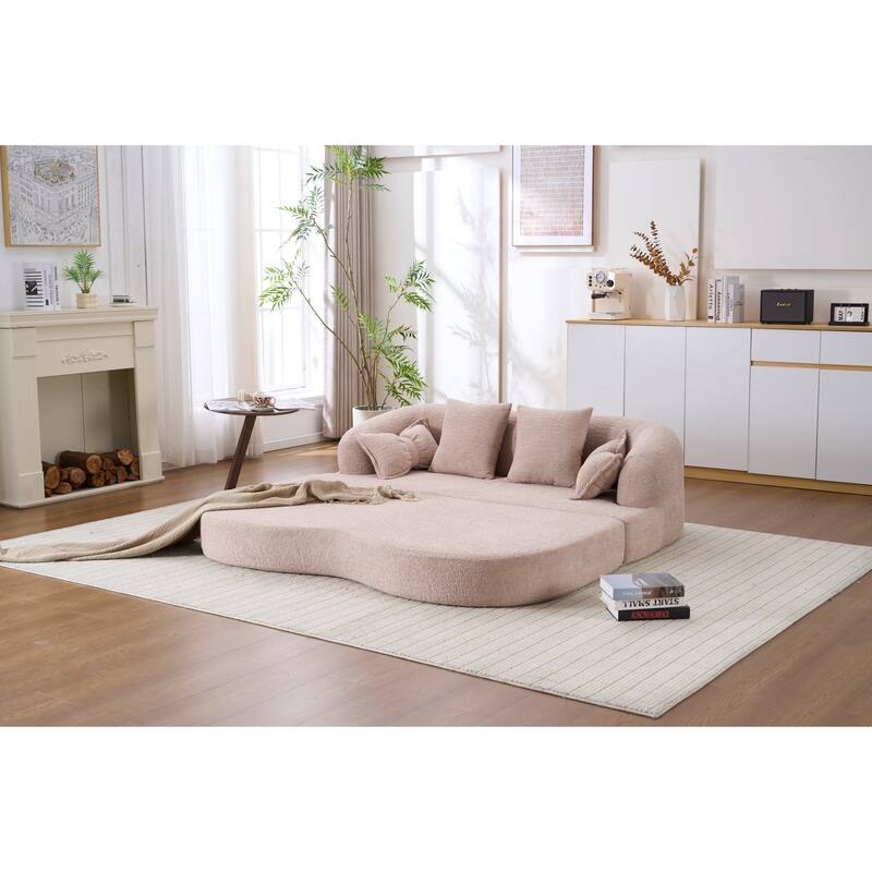 Modern 2-in-1 2-Seater Sofa Folding Sofa Bed with 4 Pillows, Chenille Fabric, for Apartment Living Rooms, Apricot