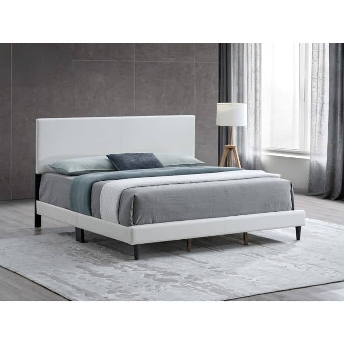 Modern White Faux Leather Queen Bed with Adjustable Headboard