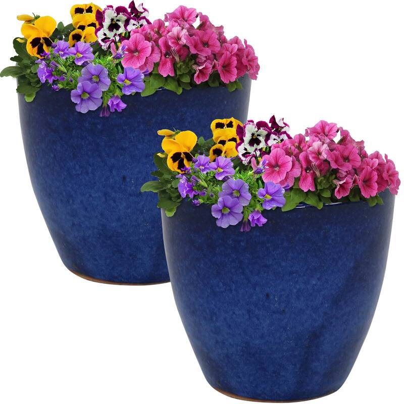 Sunnydaze Resort Ceramic Indoor/Outdoor Planter - Imperial Blue - 8-Inch - Set of 2 - Set of 2