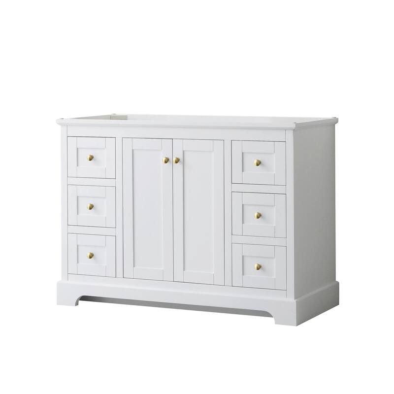 Wyndham Collection Avery 48" Single Free Standing Vanity Cabinet Only - White / Brushed Gold Hardware