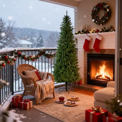 6FT Classic Pencil Christmas Tree, 72-Inch Classic Pencil-Shaped Christmas Tree Suitable For Christmas
