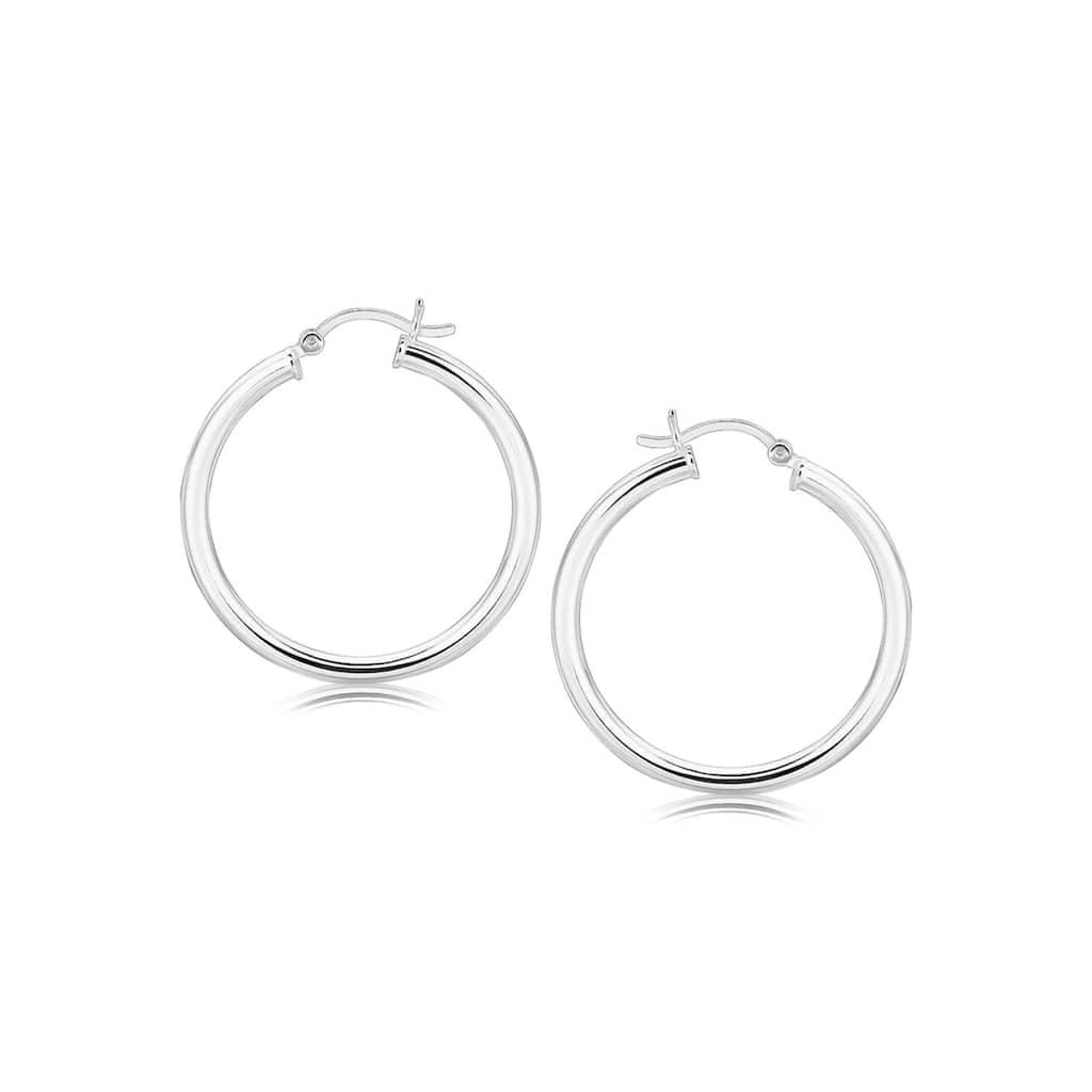 MayaMila Sterling Silver Hoop Style Earrings with Polished Rhodium Plating (30mm)