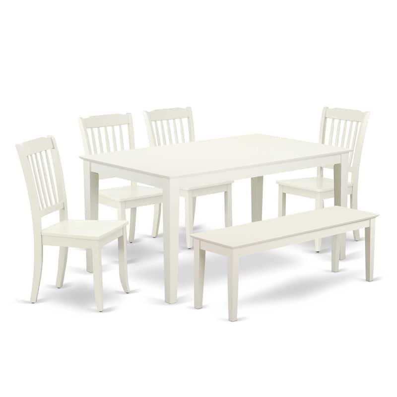 Coastal Dining Set - 6 Piece Rectangular Table with 4 Chairs & Bench - Outdoor Patio Furniture