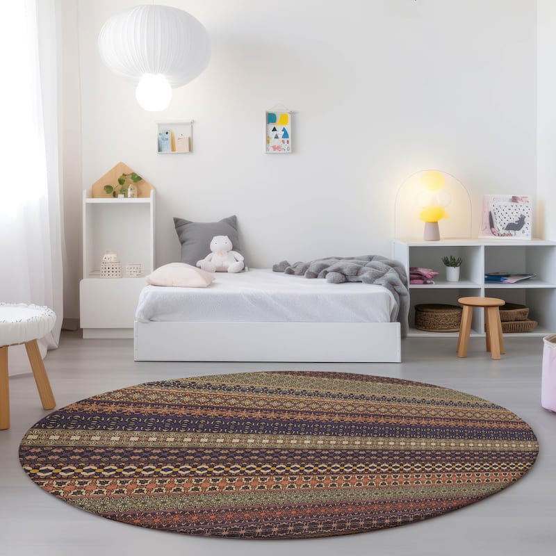 Machine Washable Indoor/ Outdoor Moroccan Stripes Chantille Rug - Paprika - 8' x 8'
