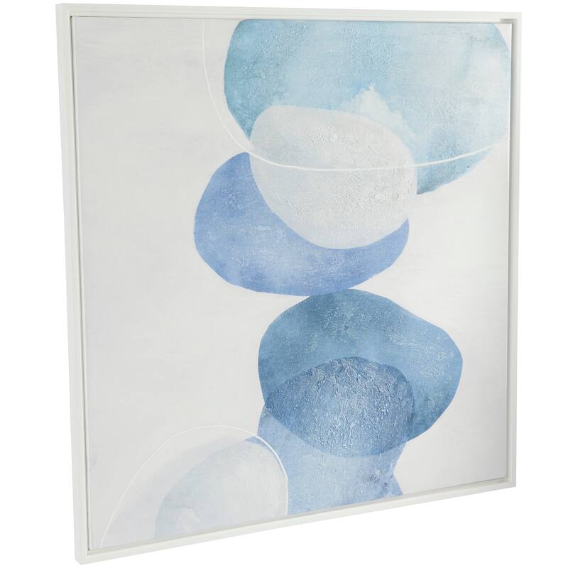 Blue Canvas Overlapping Circle Abstract Framed Wall Art with White Frame