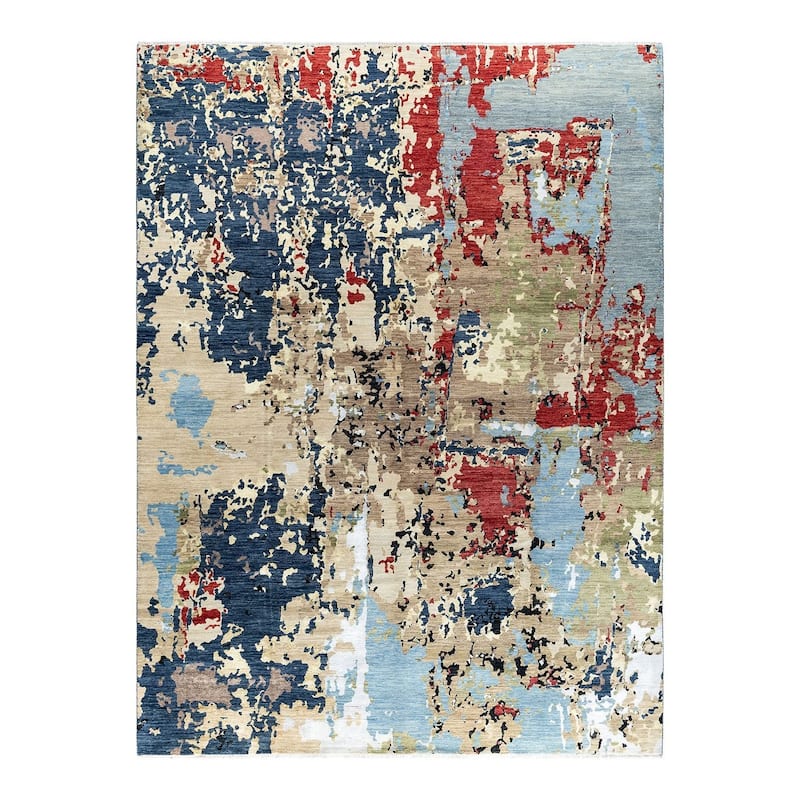Ikat One-of-a-Kind Hand-Knotted Area Rug - Navy, 9' 4" x 12' 4" - 9' 4" x 12' 4"