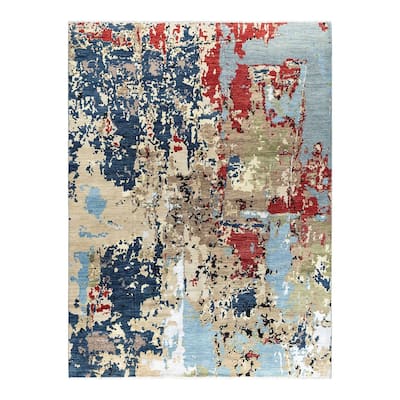 Ikat One-of-a-Kind Hand-Knotted Area Rug - Navy, 9' 4" x 12' 4" - 9' 4" x 12' 4"