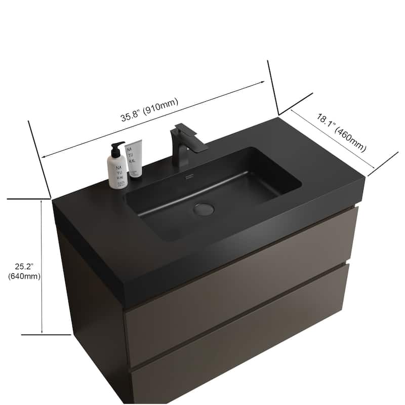 GDFStudio - Naomi Modern Floating Bathroom Vanity with Silent Drawers and Pre-Assembled One-Piece Sink