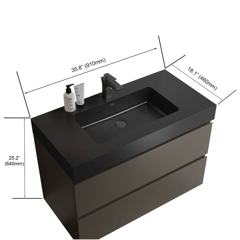 Modern 30" Alice Floating Bathroom Vanity with Rosewood Finish, Handle-Free Design, Silent Soft-Closing Drawers