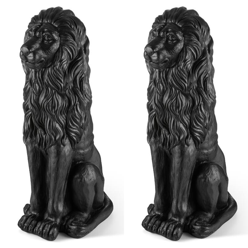 Glitzhome Set of 2 MGO Majestic Sitting Guardian Lion Statues Porch Sculpture Outdoor Indoor - 36.25"H Black